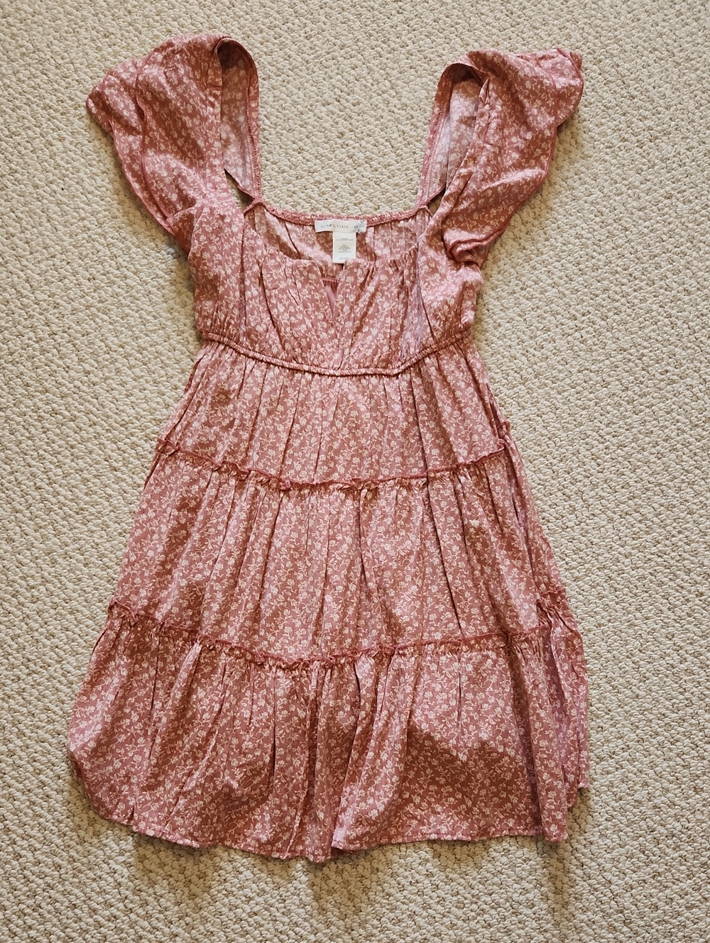 Altar'd State Rose Pink Floral Tiered Mini Dress